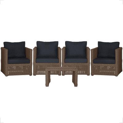 Mesa E 4 Poltronas Madri Corda Náutica Estofado 12 Trama Marrom