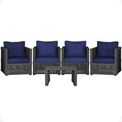 Mesa E 4 Poltronas Madri Corda Náutica Estofado 10 Trama Preto