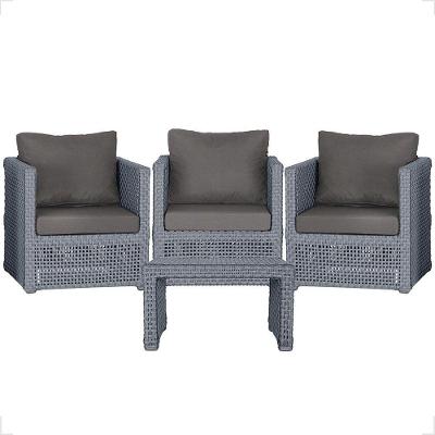 Mesa E 3 Poltronas Madri Corda Náutica Estofado 11 Trama Prata