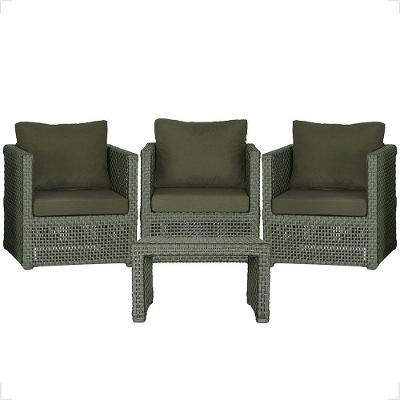 Mesa E 3 Poltronas Madri Corda Náutica Estofado 13 Trama Verde