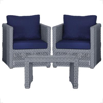 Mesa E 2 Poltronas Madri Corda Náutica Estofado 10 Trama Prata