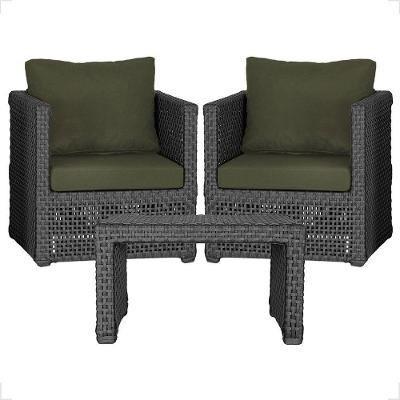 Mesa E 2 Poltronas Madri Corda Náutica Estofado 13 Trama Preto