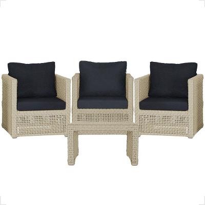 Mesa E 3 Poltronas Madri Corda Náutica Estofado 12 Trama Rami