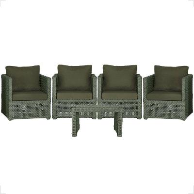 Mesa E 4 Poltronas Madri Corda Náutica Estofado 13 Trama Verde