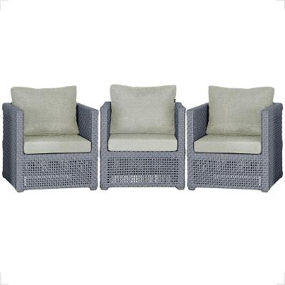 3 Poltronas Madri Alumínio Corda Náutica Estofado 3 Trama Prata