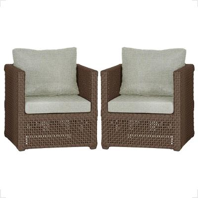 2 Poltronas Madri Alumínio Corda Náutica Estofado 3 Trama Marrom