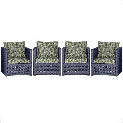 Kit 4 Poltronas Madri Alumínio Corda Náutica Estofado Azul Trama Original