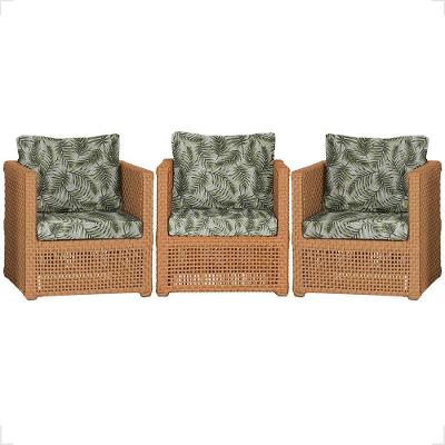 3 Poltronas Madri Alumínio Corda Náutica Estofado 5 Trama Terra Cota