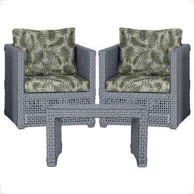 Mesa E 2 Poltronas Madri Corda Náutica Estofado 5 Trama Prata