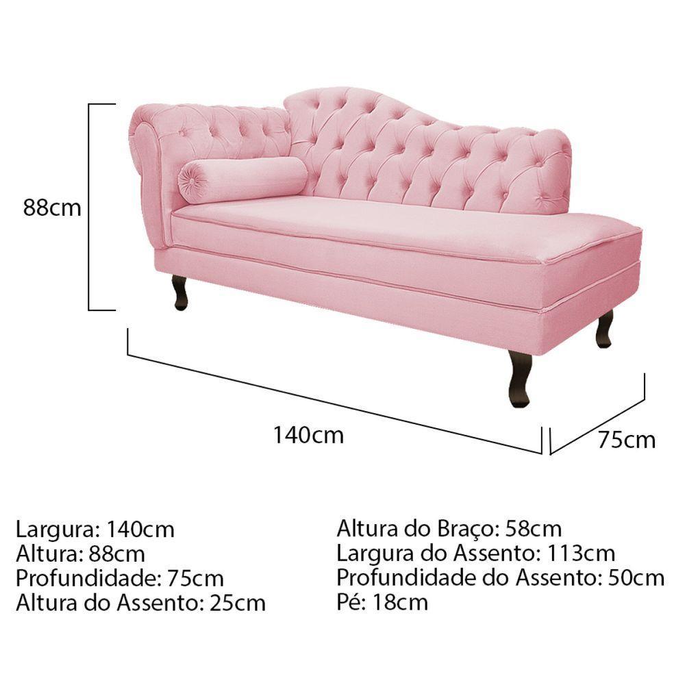 Kit Diva Recamier Diana 140cm Lado Direito e 02 Poltronas Julia Suede Rosa Bebê - 3