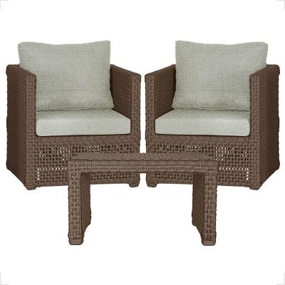 Mesa E 2 Poltronas Madri Corda Náutica Estofado 3 Trama Marrom