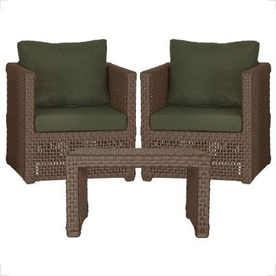 Mesa E 2 Poltronas Madri Corda Náutica Estofado 13 Trama Marrom