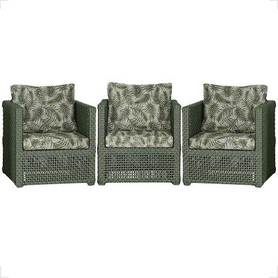 3 Poltronas Madri Alumínio Corda Náutica Estofado 5 Trama Verde