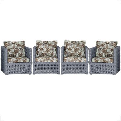 4 Poltronas Madri Alumínio Corda Náutica Estofado 6 Trama Prata