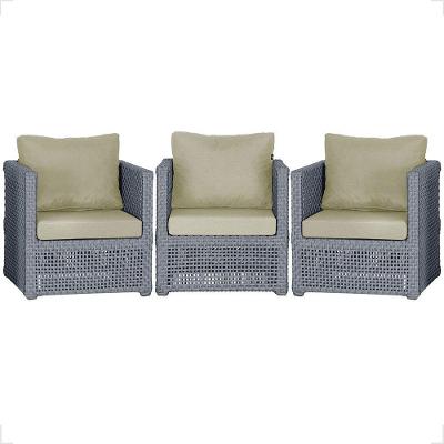 3 Poltronas Madri Alumínio Corda Náutica Estofado 7 Trama Prata