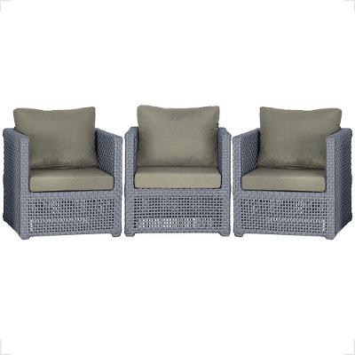 3 Poltronas Madri Alumínio Corda Náutica Estofado 8 Trama Prata