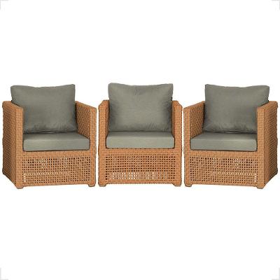 3 Poltronas Madri Alumínio Corda Náutica Estofado 8 Trama Terra Cota