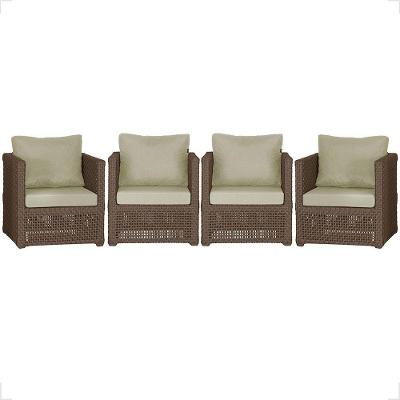 4 Poltronas Madri Alumínio Corda Náutica Estofado 7 Trama Marrom