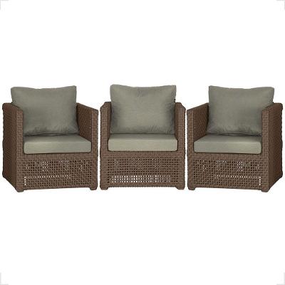 3 Poltronas Madri Alumínio Corda Náutica Estofado 8 Trama Marrom