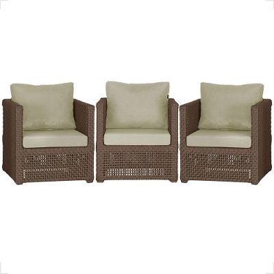 3 Poltronas Madri Alumínio Corda Náutica Estofado 7 Trama Marrom