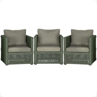 3 Poltronas Madri Alumínio Corda Náutica Estofado 8 Trama Verde