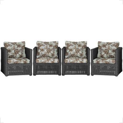 4 Poltronas Madri Alumínio Corda Náutica Estofado 6 Trama Preto