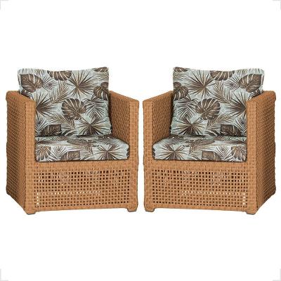 2 Poltronas Madri Alumínio Corda Náutica Estofado 6 Trama Terra Cota