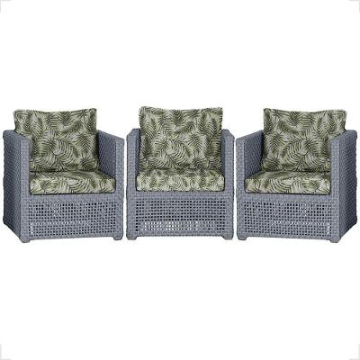 3 Poltronas Madri Alumínio Corda Náutica Estofado 5 Trama Prata