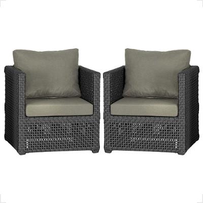 2 Poltronas Madri Alumínio Corda Náutica Estofado 8 Trama Preto