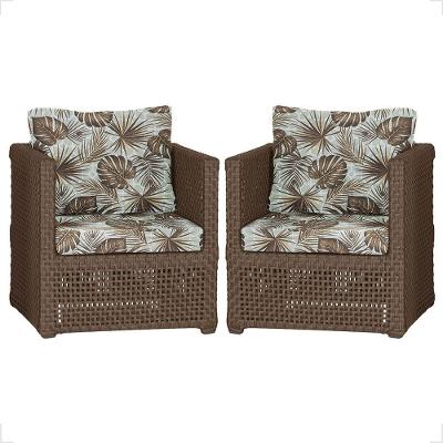 2 Poltronas Madri Alumínio Corda Náutica Estofado 6 Trama Marrom