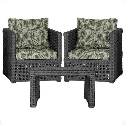 Mesa E 2 Poltronas Madri Corda Náutica Estofado 5 Trama Preto