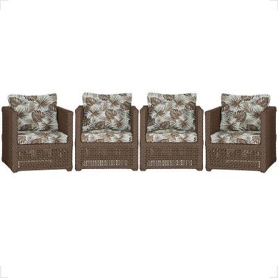 4 Poltronas Madri Alumínio Corda Náutica Estofado 6 Trama Marrom