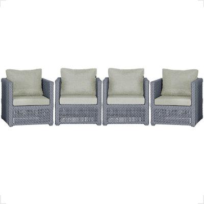 4 Poltronas Madri Alumínio Corda Náutica Estofado 3 Trama Prata