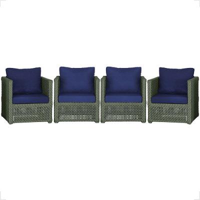 4 Poltronas Madri Alumínio Corda Náutica Estofado 10 Trama Verde