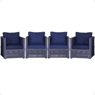 4 Poltronas Madri Alumínio Corda Náutica Estofado 10 Trama Azul