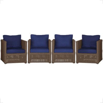 4 Poltronas Madri Alumínio Corda Náutica Estofado 10 Trama Marrom