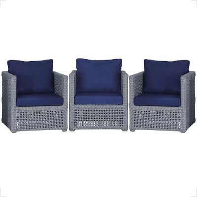 3 Poltronas Madri Alumínio Corda Náutica Estofado 10 Trama Prata