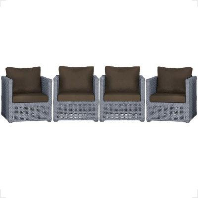 4 Poltronas Madri Alumínio Corda Náutica Estofado 9 Trama Prata