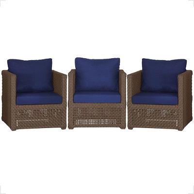 3 Poltronas Madri Alumínio Corda Náutica Estofado 10 Trama Marrom