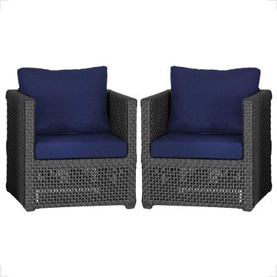 2 Poltronas Madri Alumínio Corda Náutica Estofado 10 Trama Preto