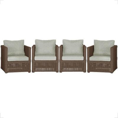 4 Poltronas Madri Alumínio Corda Náutica Estofado 3 Trama Marrom