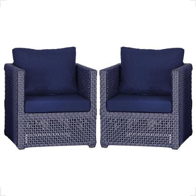 Kit 2 Poltronas Madri Alumínio Corda Náutica Estofado Azul Trama Original