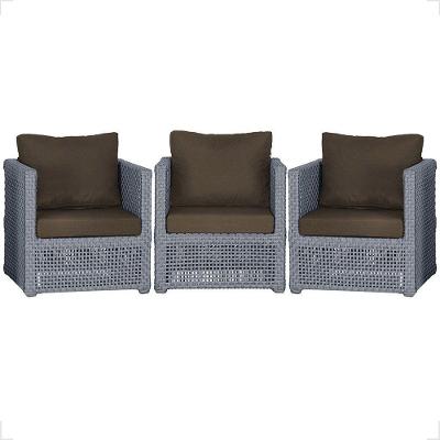 3 Poltronas Madri Alumínio Corda Náutica Estofado 9 Trama Prata