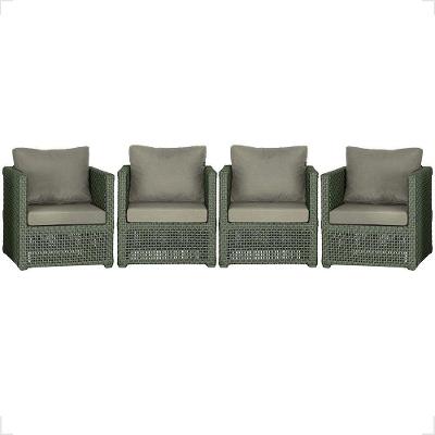 4 Poltronas Madri Alumínio Corda Náutica Estofado 8 Trama Verde