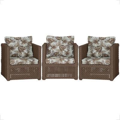 3 Poltronas Madri Alumínio Corda Náutica Estofado 6 Trama Marrom