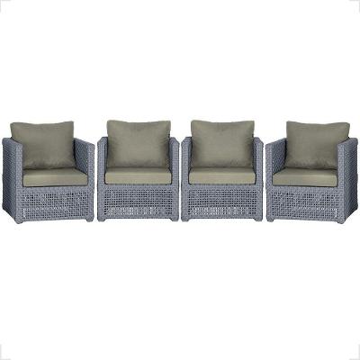 4 Poltronas Madri Alumínio Corda Náutica Estofado 8 Trama Prata