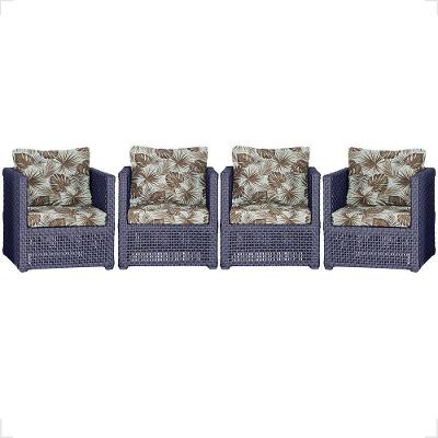 4 Poltronas Madri Alumínio Corda Náutica Estofado 6 Trama Azul