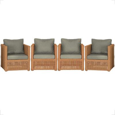 4 Poltronas Madri Alumínio Corda Náutica Estofado 8 Trama Terra Cota