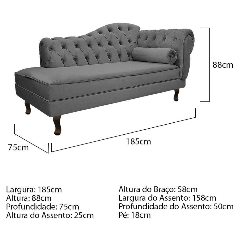 Kit Diva Recamier Diana 185cm Lado Esquerdo e 02 Poltronas Julia Linho Cinza escuro - 5