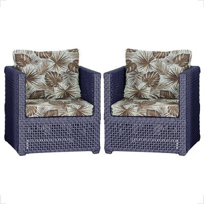 2 Poltronas Madri Alumínio Corda Náutica Estofado 6 Trama Azul